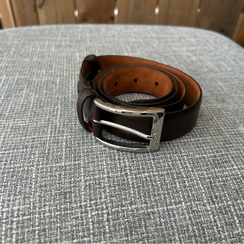 Cole Haan Rich Brown Leather Belt with Metallic Buckle